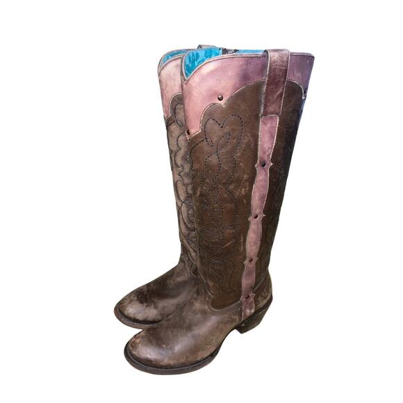 Corral Knee High Round Toe Cowboy Boots Western Distressed Leather Size 7 NWT - Picture 1 of 9